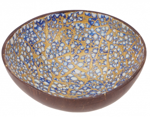 Coconut bowl, exotic decorative bowl - blue/white - 5x14x14 cm 