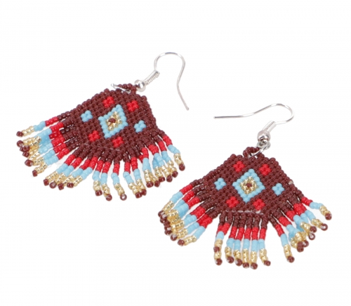 Indigenous jewelry, boho earrings, ethnic beaded earrings - model 9 - 7x3 cm