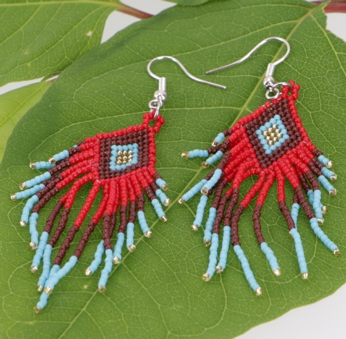 Indigenous jewelry, boho earrings, ethno pearl earrings - model 10 - 8x3 cm