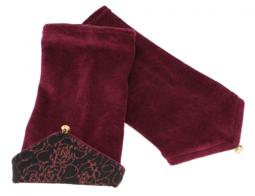 Velvet cuffs, reversible cuffs, wrist warmers - wine red/black - 20 cm