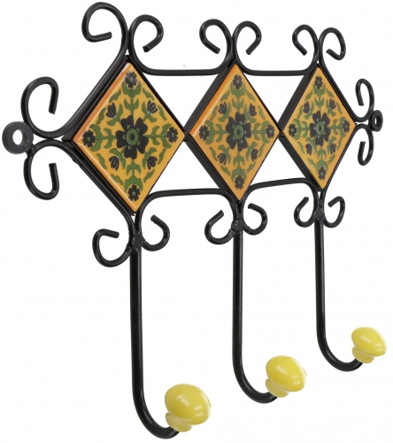 Triple coat hooks, boho wall hooks with tiles,vintage coat hooks, towel rack - model 14 - 21x28x6 cm 