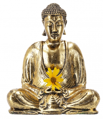 Sitzender Buddha, goldener Buddha im Vintagelook Handarbeit 24 cm - Design 16