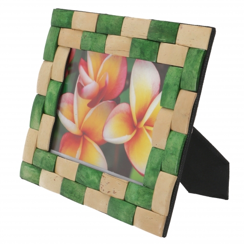 Patchwork picture frame made from coconut, standing picture frame - natural/green - 24x20x1 cm 