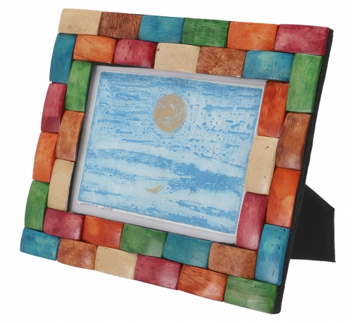 Patchwork picture frame made from coconut, standing picture frame - colorful - 24x20x1 cm 