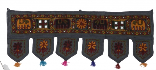 Indian wall hanging, oriental pennant with sequins, Toran - elephant blue gray - 30x85x2 cm 