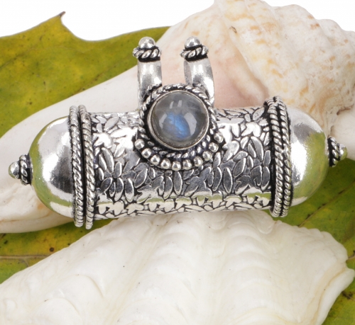 Amulet to open, Goa jewelry pendant, brass medallion - labradorite - 3,5x2x1 cm 