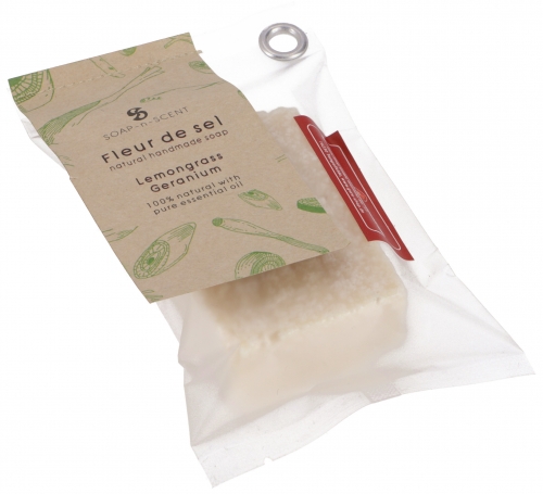 Handmade scented soap Fleur de Sel, 100 g Fair Trade - Lemongrass-Geranium - 2,5x8x5 cm 