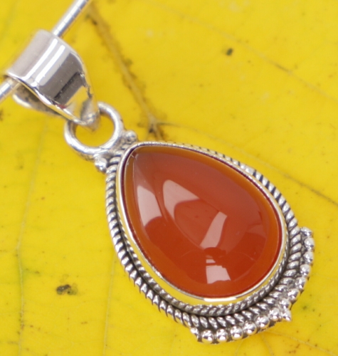 Boho silver pendant, Indian chain pendant made of silver - carnelian - 3x2 cm