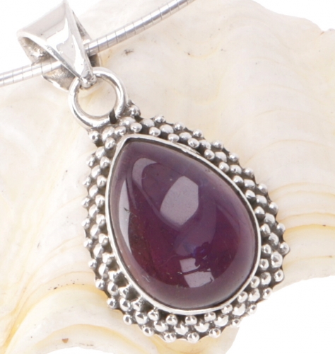 Boho silver pendant, Indian chain pendant made of silver - amethyst - 3x1,5 cm