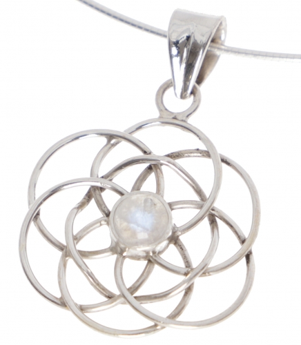 Boho silver pendant, Indian chain pendant made of silver Flower of life - moonstone - 3x2,5 cm 2,5 cm