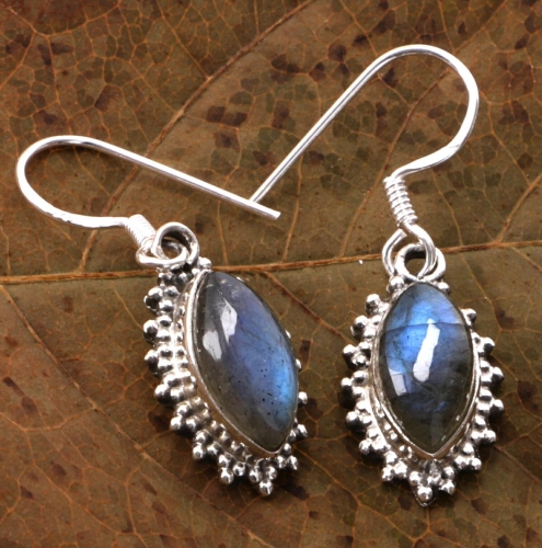 Indian silver earrings, filigree ethno earrings, boho ornament earrings - labradorite - 2x1x0,6 cm 