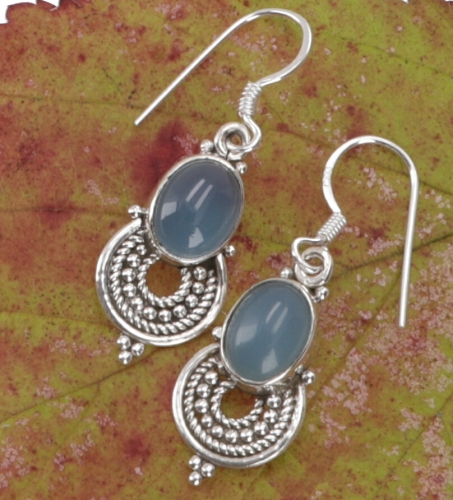 Indian silver earrings, ethno earrings, boho ornament earrings - Calcedon - 2,5x0,8 cm