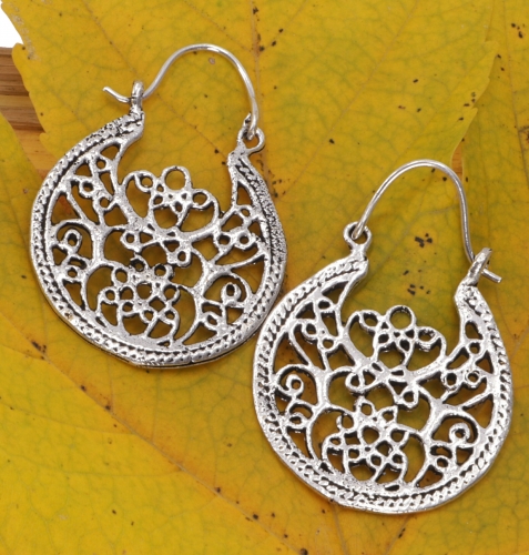 Silver brass tribal earrings, ethnic earrings - 4 cm 2,5 cm