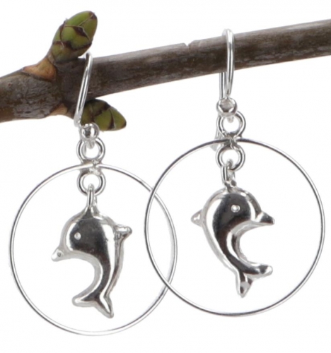 Ethno silver earrings `Dolphin` - 2,5 cm 2 cm