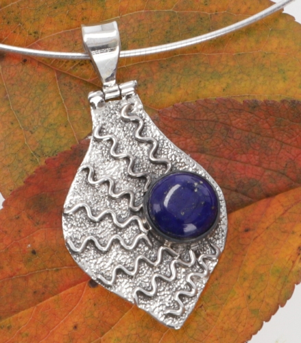 Boho silver pendant Rajasthan sun - lapis lazulite - 4,5x2,5 cm