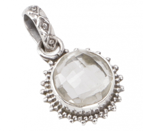 Dainty round boho silver pendant, Indian chain pendant made of silver - rock crystal - 2 cm 1,5 cm