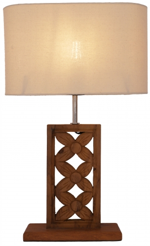 Table lamp/table lamp carved with Balinese floral motif, teak - Mayana model - 53x34x12 cm 
