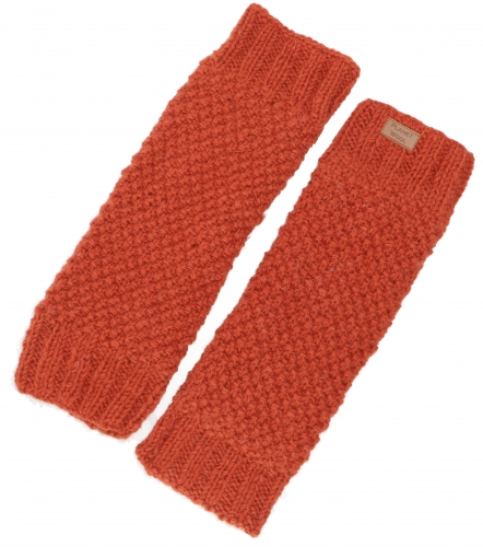 Wool leg warmers with pearl pattern, knitted leg warmers from Nepal, leg warmers - rust orange - 37x12 cm