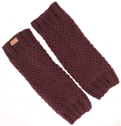 Wool leg warmers with pearl pattern, knitted leg warmers from Nepal, leg warmers - dark bordeaux red - 37x12 cm