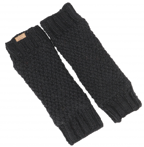 Wool leg warmers with pearl pattern, knitted leg warmers from Nepal, leg warmers - black - 37x12 cm