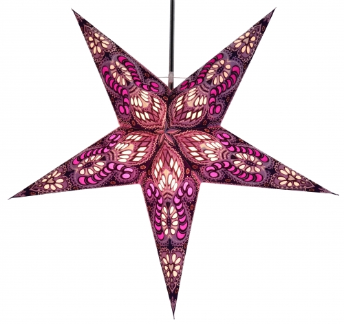 Foldable Advent illuminated paper star, poinsettia 60 cm - Menor violet/nature