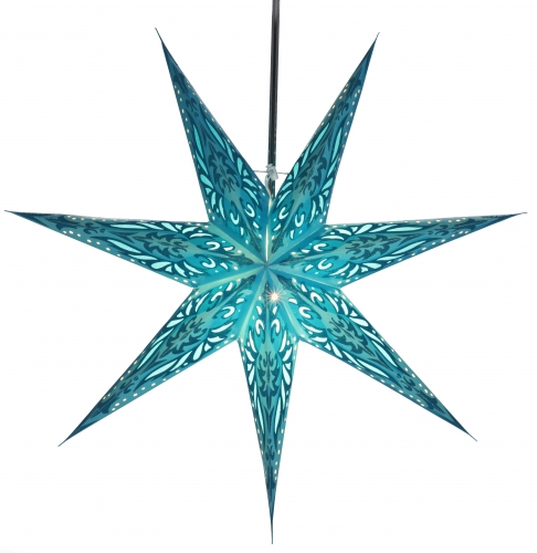 Foldable Advent illuminated paper star, poinsettia 60 cm - Devi turquoise