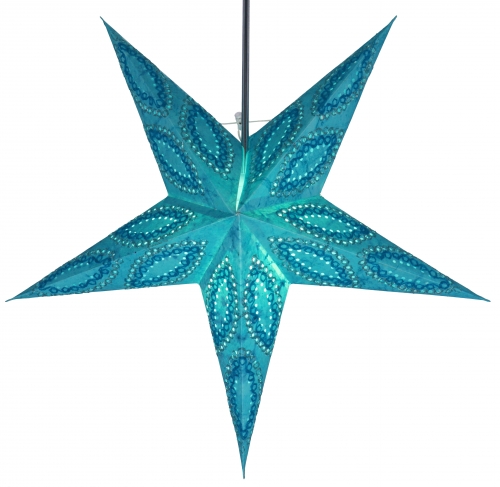 Foldable Advent illuminated paper star, poinsettia 60 cm - Munos turquoise