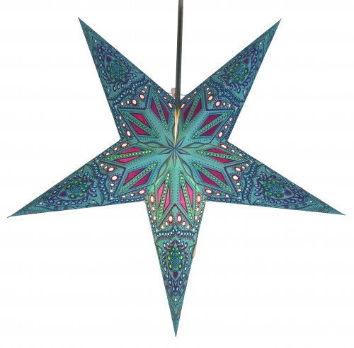 Foldable Advent illuminated paper star, poinsettia 60 cm - Dadari turquoise