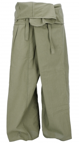 Thai fisherman pants made of cotton, loose fit wrap pants, wide yoga pants - light olive green