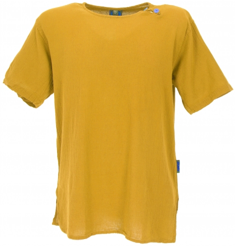 Freizeithemd, Yoga Hemd, kurzarm Schlupfhemd, Goa Hemd - mustard