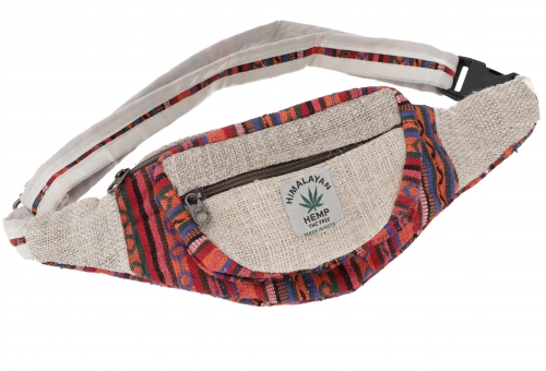 Practical hemp belt bag, ethno fanny pack, side bag - natural/rust red - 15x20x8 cm 