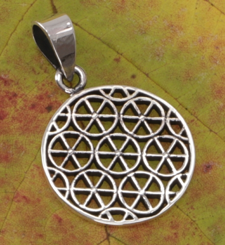 Silver pendant, Boho pendant `Flower of Life Talisman` Talisman - Model 7 - 2,8 cm 1,8 cm