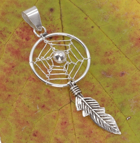 Silver pendant with dreamcatcher, boho pendant - model 3 - 4 cm 1,5 cm