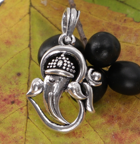 Amulet `Ganesha in OM`, silver brass pendant - model 5 - 2x1,5 cm