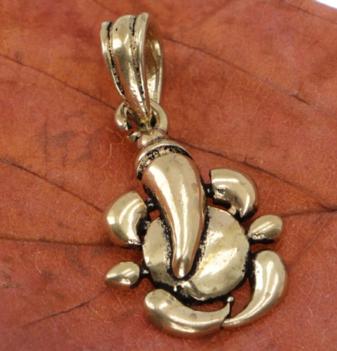 Amulet `sitting Ganesha`, golden brass pendant - model 2 - 1,5x1 cm