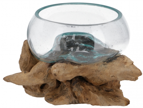 Burl wood vase, bowl, dish -  glass 20 cm M9