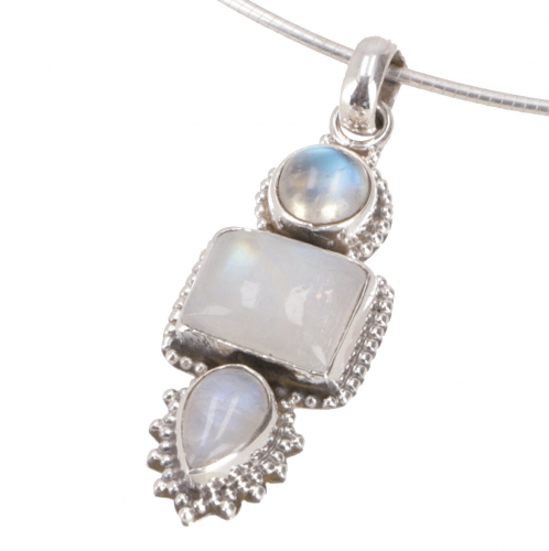 Boho silver pendant, Indian chain pendant made of silver - moonstone - 3,5x1,3 cm