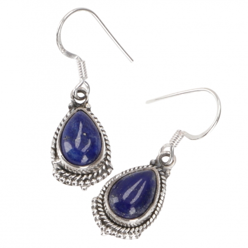 Drop-shaped Indian silver earrings, boho earrings - lapis lazuliite - 2,5x1 cm