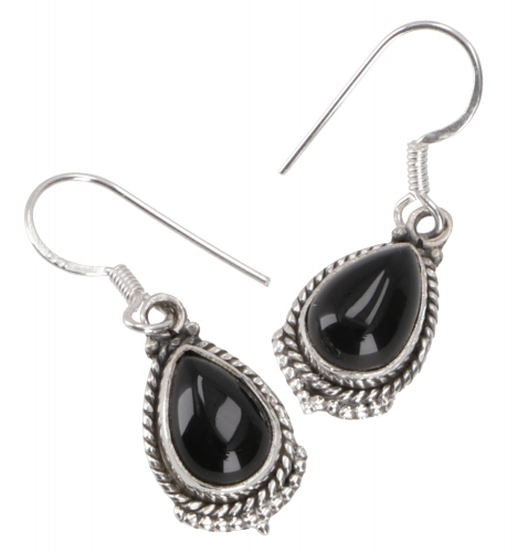 Drop-shaped Indian silver earrings, boho earrings - onyx - 2,5x1 cm