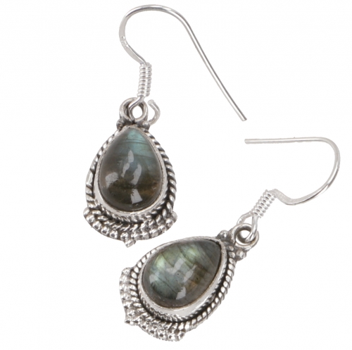 Drop-shaped Indian silver earrings, boho earrings - labradorite - 2,5 cm 1 cm