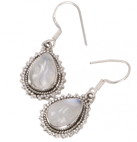 Indian boho silver earrings, drop-shaped earrings - moonstone - 3x1 cm