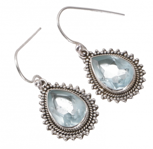 Indian boho silver earrings, drop-shaped earrings - aquamarine - 3x1x0,7 cm 