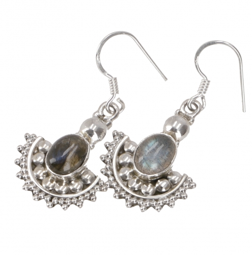 Filigree boho silver earrings, Indian earrings - labradorite - 3x1,3 cm