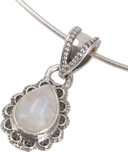 Boho silver pendant, indian chain pendant - Moonstone - 2,5x1,7 cm