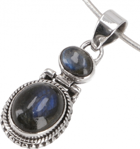 Indian boho silver pendant, pendant with two stones - labradorite - 3x1,2 cm