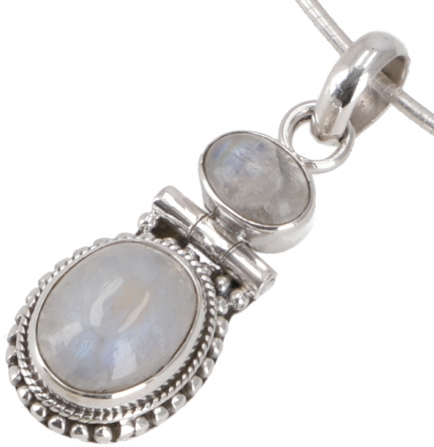 Indian boho silver pendant, pendant with two stones - moonstone - 3x1,2 cm