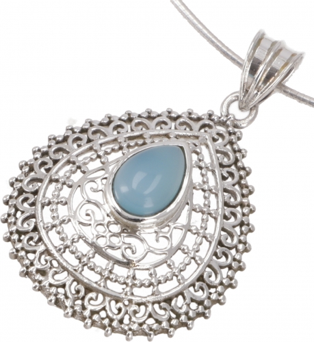 Ethno silver pendant, openwork Indian pendant - Calcedon - 4x3 cm