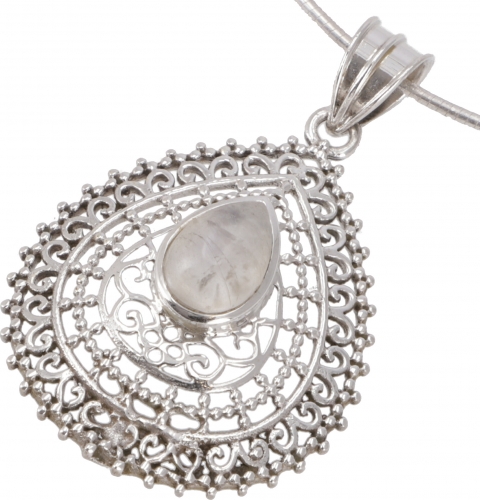 Ethno silver pendant, openwork Indian pendant - moonstone - 4x3 cm
