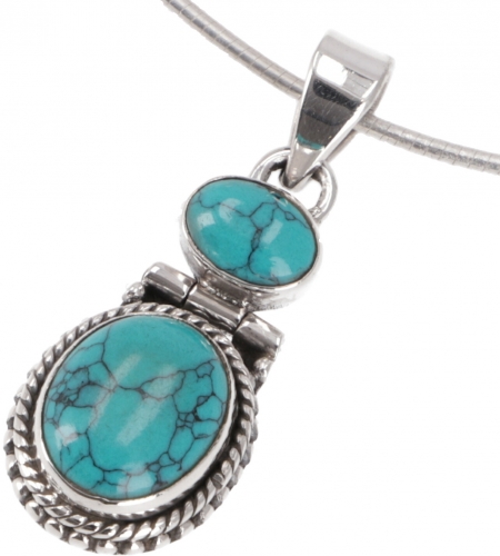 Indian boho silver pendant, pendant with two stones - turquoise - 3x1,2 cm