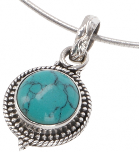 Silver pendant, small round boho chain pendant - turquoise - 1,5x1,5x0,5 cm  1,5 cm